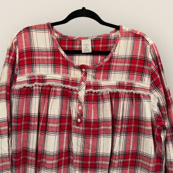 Croft & Barrow Womens Red & White Plaid Flannel Cotton Nightgown Plus Size 2X - Picture 2 of 3
